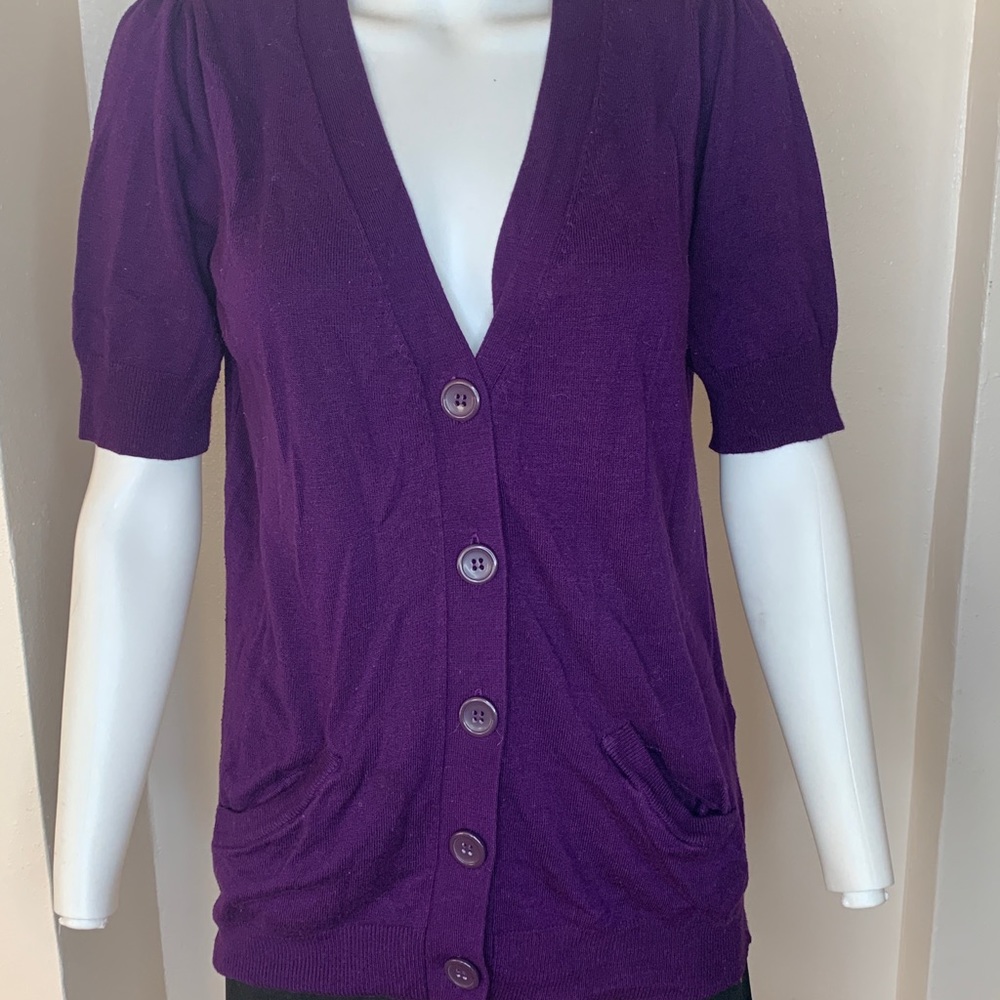 Purple 5 Button Short Sleeve Sweater
